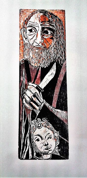 Abraham und Isaak, Holzschnitt, 65 × 20 cm
