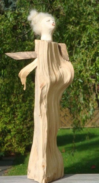 Engel, Holz, Keramik, ca. 42 cm hoch