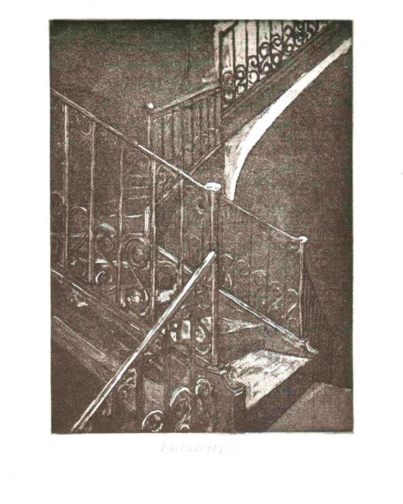 Karrieretreppe, Aquatinta, 20 × 15 cm