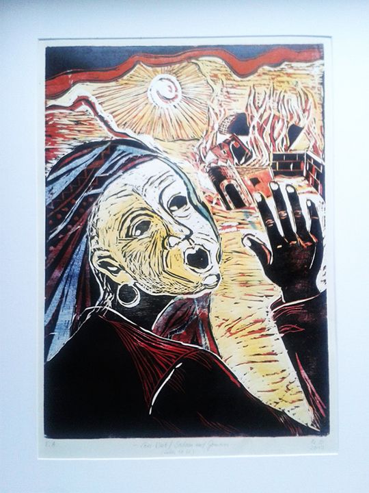 Lots Weib Sodom und Gomorra, Holzschnitt, 50 × 36 cm