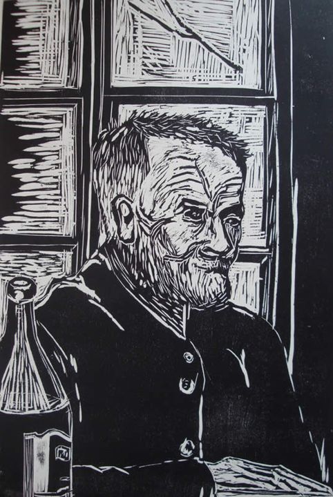 Montafoner Waldbauer, Holzschnitt, 30 × 45 cm