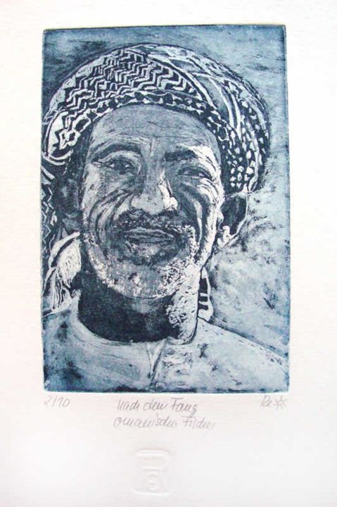 Omanischer Fischer, Aquatinta, 10 × 14 cm