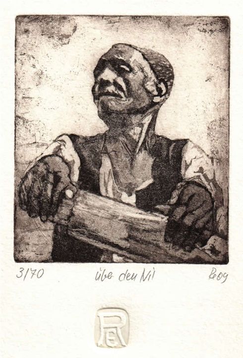 Über den Nil, Neujahrsgrafik 2009, Aquatinta, 10 × 13 cm