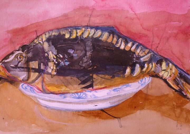 Silvesterkarpfen, Aquarell, 45 × 30 cm