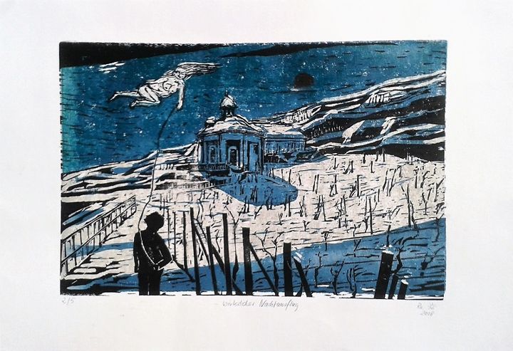 Winterlicher Nachtausflug, 30 × 45 cm