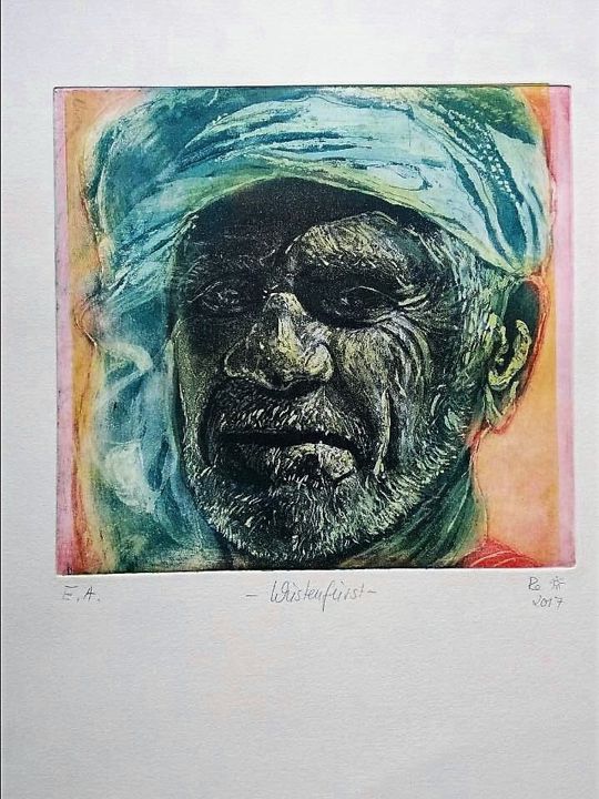 Wüstenfürst, Aquatinta, 21 × 20 cm