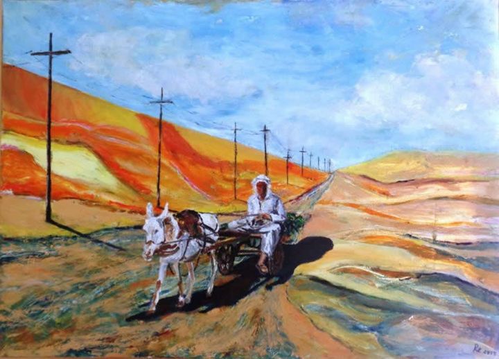Wüstentransport, Öl, 70 × 50 cm